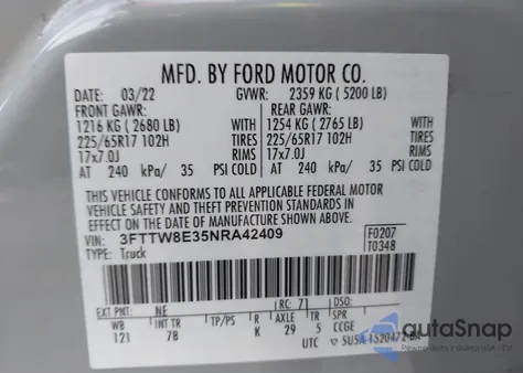 2022 Ford Maverick Xlt from USA, damaged, VIN 3FTTW8E35NRA42409